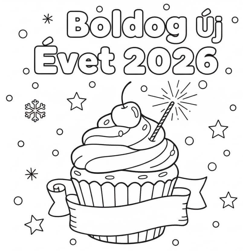 Boldog Újévet 2026 Cupcake-kel