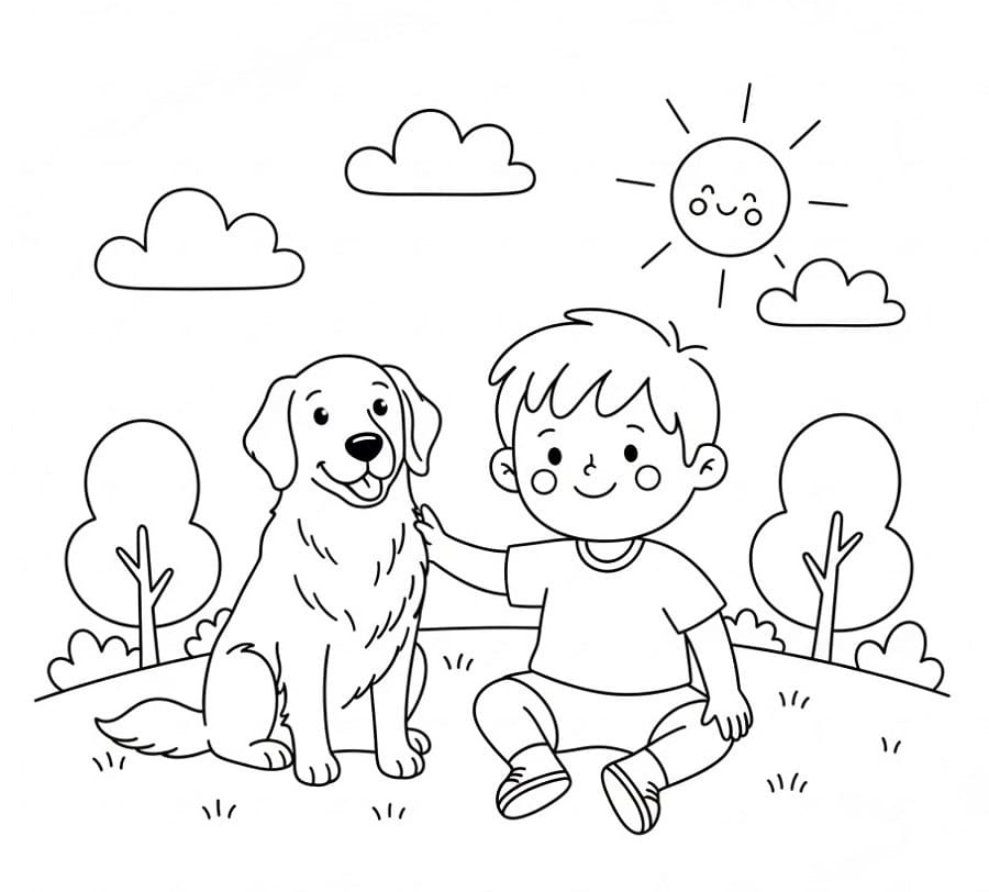 Fiú és Golden Retriever