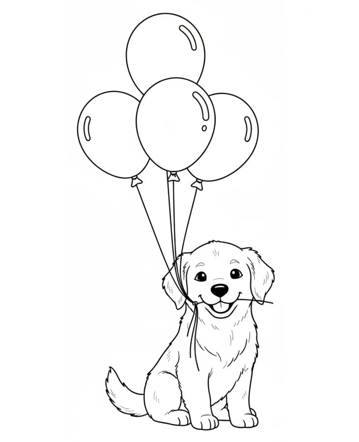 Golden Retriever léggömbökkel