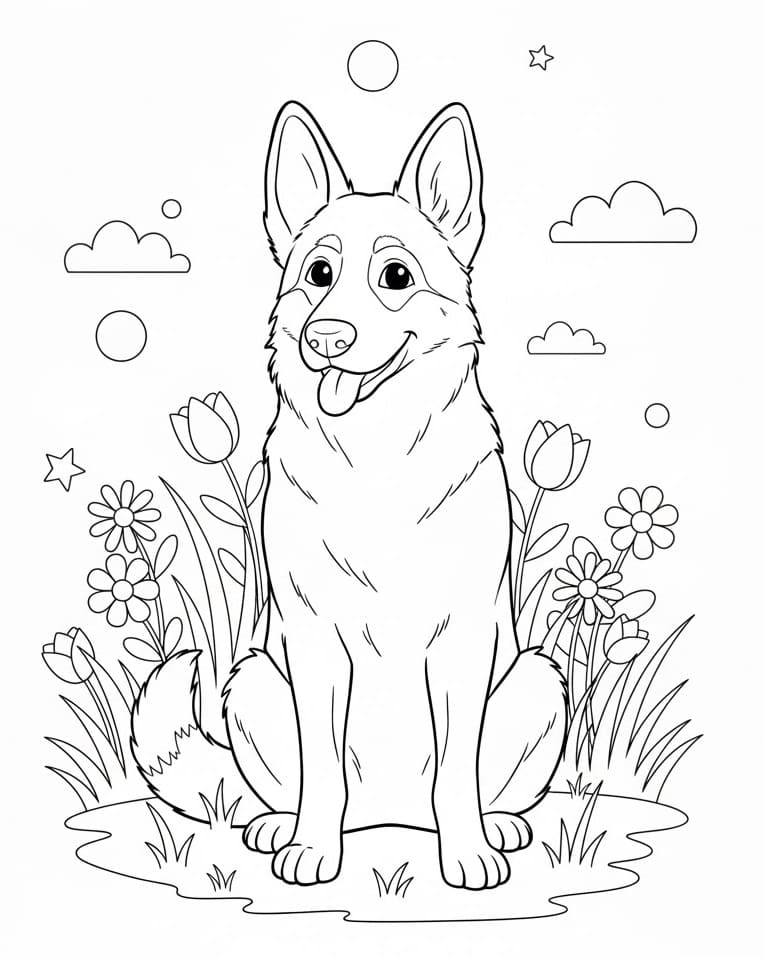 Németjuhász és Virágok