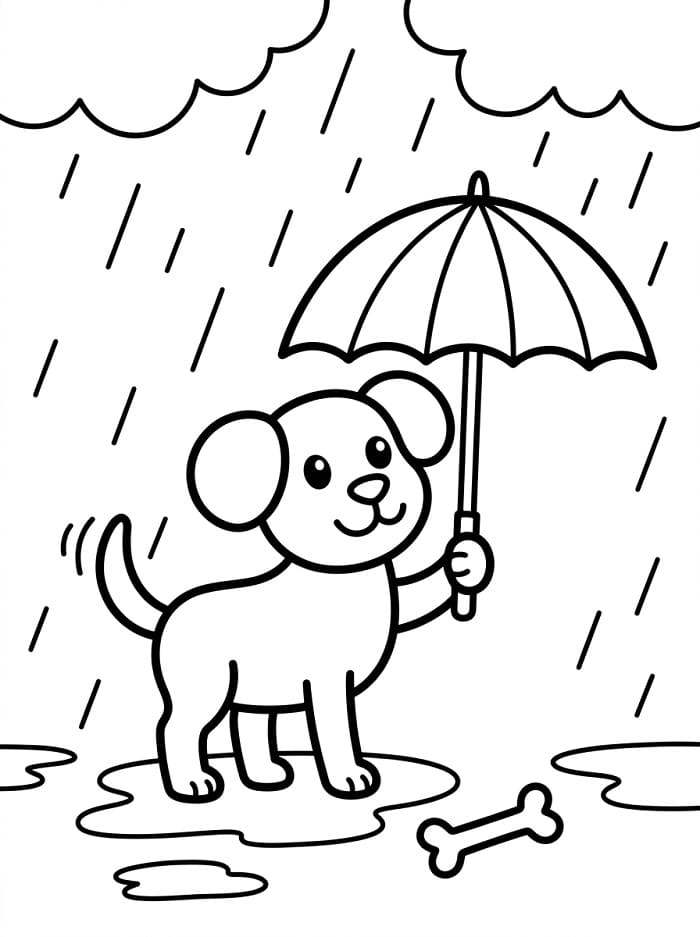 Kiskutya az eső alatt