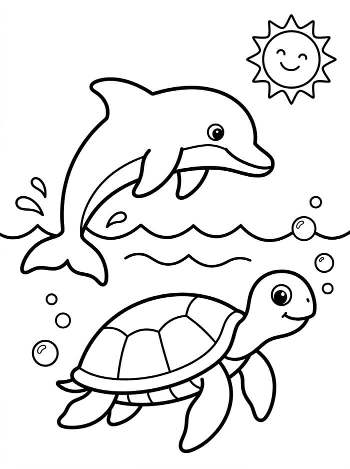 Tengeri állatok delfin és teknős