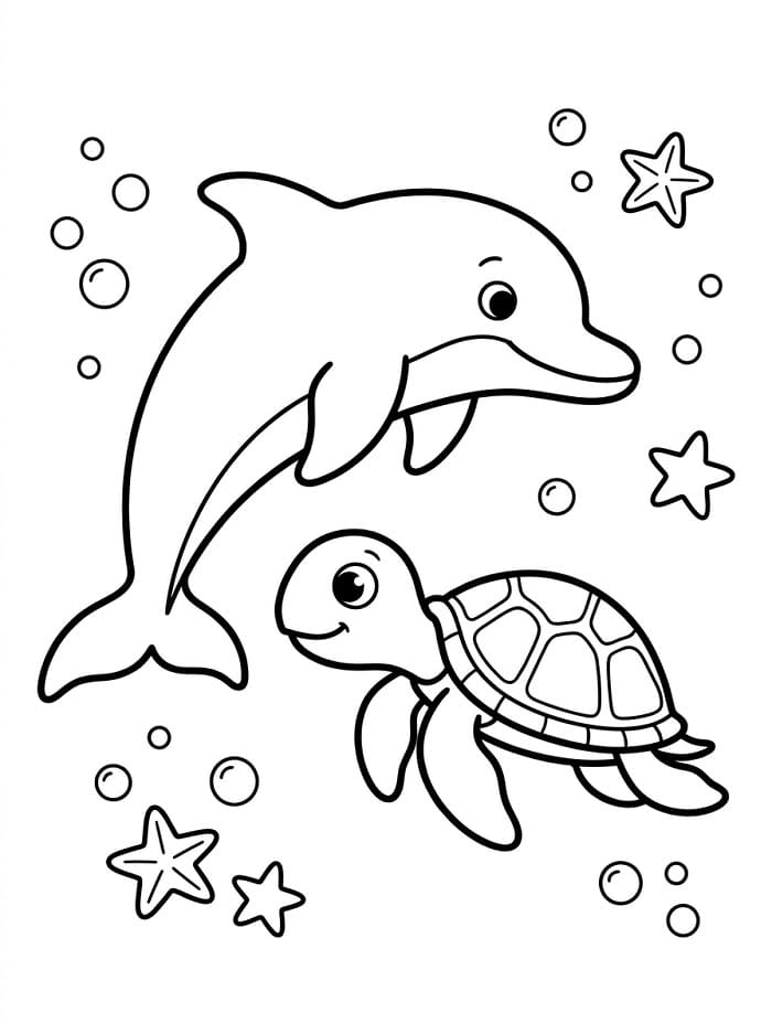 Tengeri állatok teknős és delfin